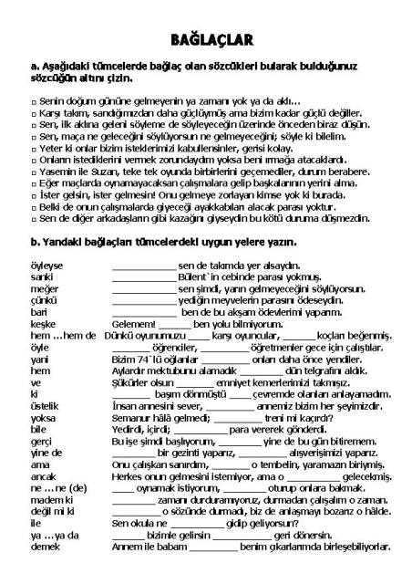 BAGLACLAR) çalışma kağıdı