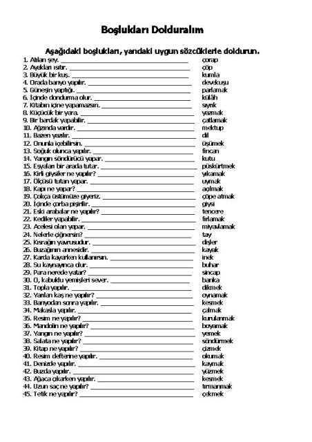 BOSLUKLARI DOLDURALIM 2 çalışma kağıdı