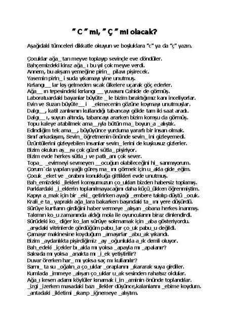 C HARFI çalışma kağıdı