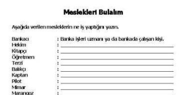 (MESLEKLER) çalışma kağıdı