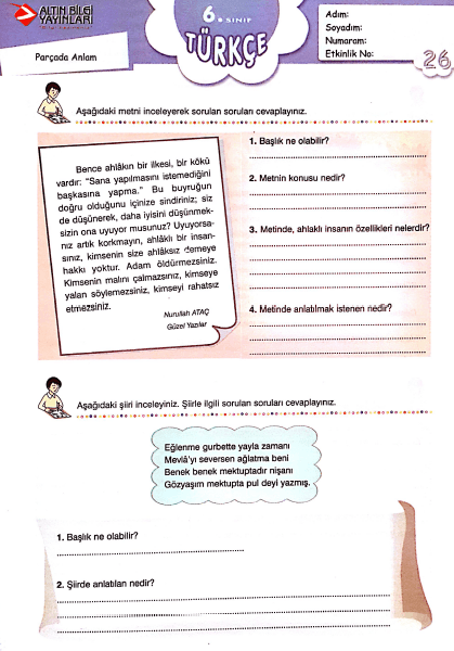 Paragrafta Anlam 6. Sınıf Çalışma Kağıdı