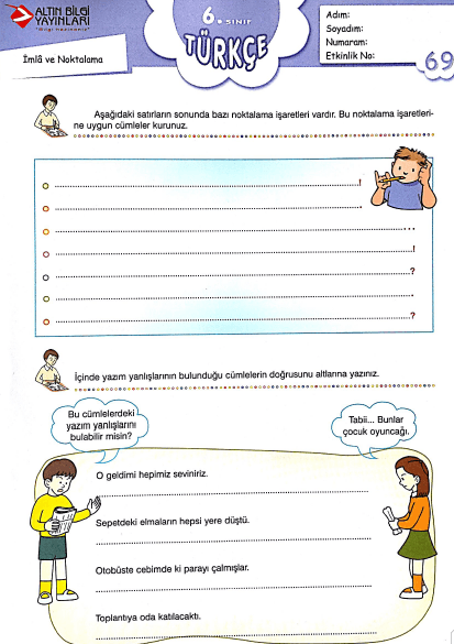 Yazım ve Noktalama Çalışma Kağıdı