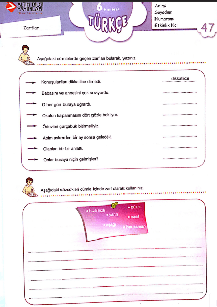 Zarflar 6. Sınıf Çalışma Kağıdı