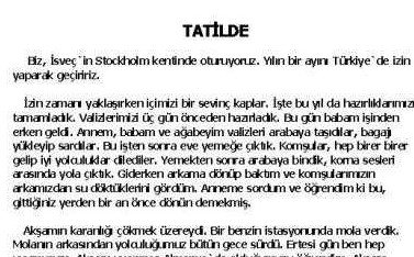 (TATILDE) çalışma kağıdı