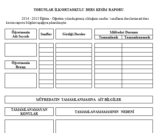 Sene Sonu Ders Kesim Raporu