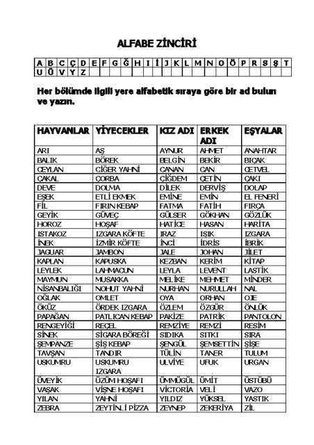 alfabe zinciri 2 çalışma kağıdı