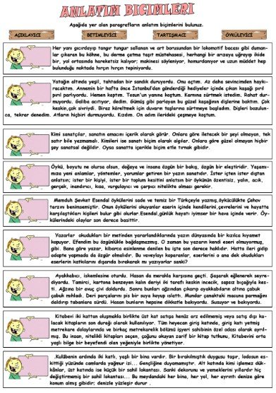 Anlatım Biçimleri ve Düşünceyi Geliştirme Yolları Çalışma Kağıdı