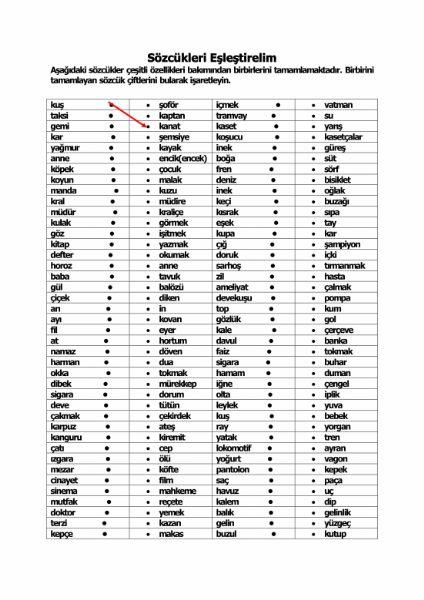 sözcükleri eşleştirelim çalışma kağıdı