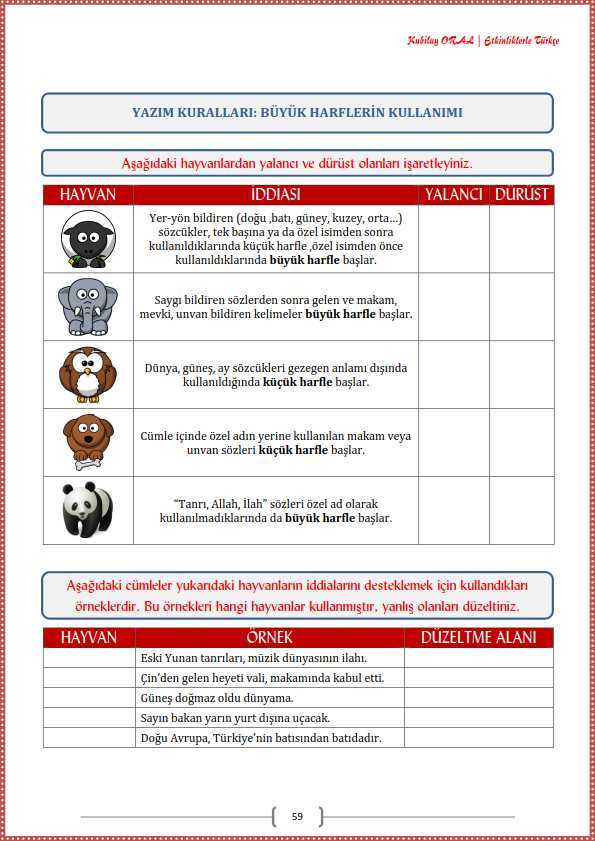Büyük Harflerin Kullanımı Çalışma Kağıdı