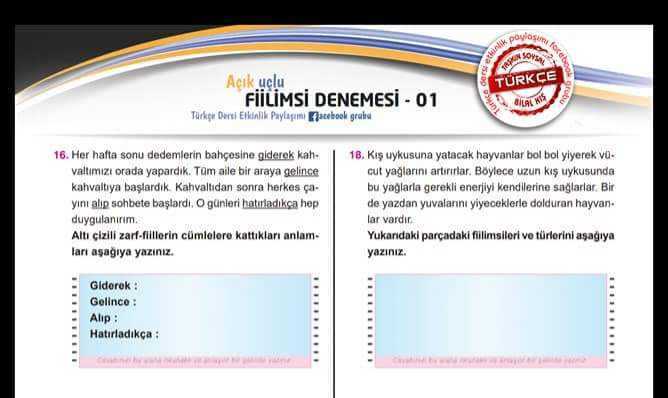 Fiilimsiler Testleri ve Çalışma Kağıtları
