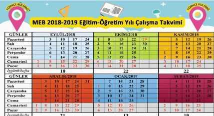 MEB 2018-2019 Çalışma Takvimi