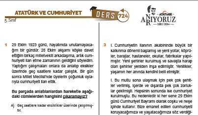 5.Sınıf Atatürk ve Cumhuriyet Tematik Denemesi