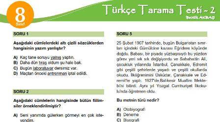 Türkçe Tarama Testi – 2 (8. Sınıf)