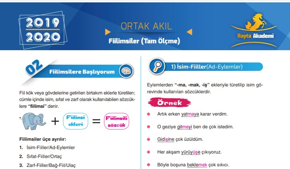 Fiilimsiler Ortak Akıl Çalışma Kağıdı