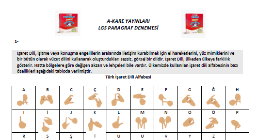 A-Kare Yayınları Lgs Paragraf Denemesi