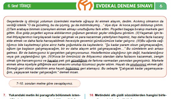6. Sınıf Türkçe #evdekal Deneme Sınavı – 6 (Model Yayınları)