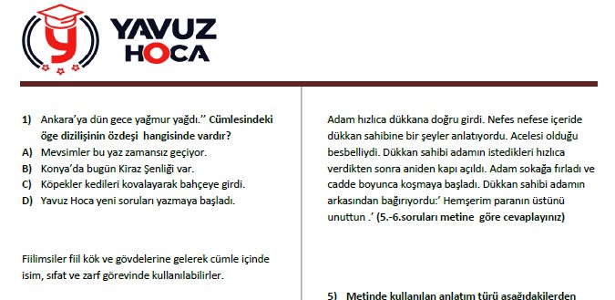 8. Sınıflar İçin LGS Türkçe Tekrar Testi
