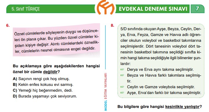 5. Sınıf Deneme Sınavı İndir (Tüm Dersler) – Model Yayınları