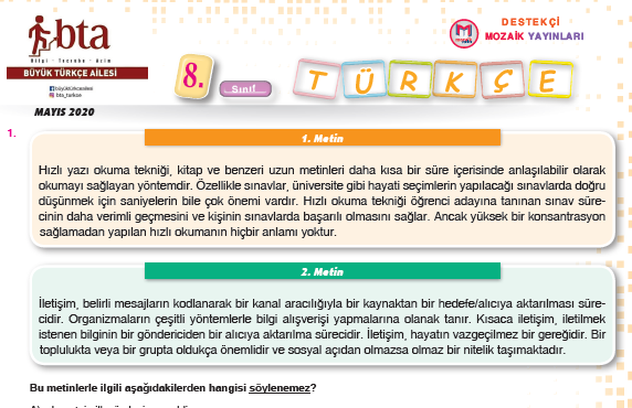 Kanal Türkçe Mayıs Ayı LGS Denemesi